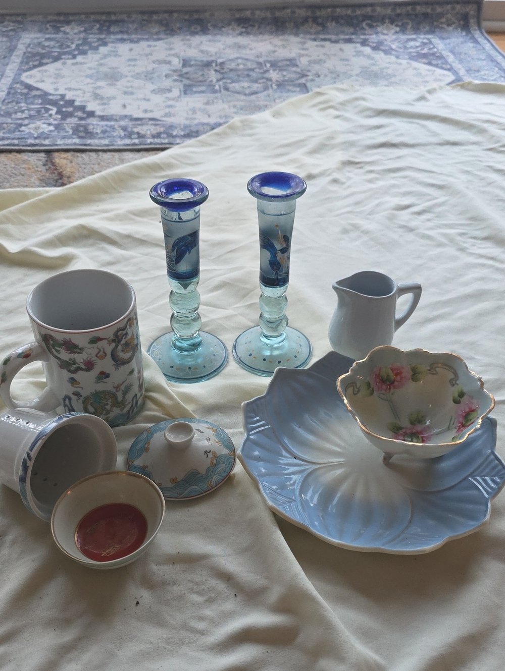 Old Collectibles Porcelain Glass Unique Tea Serving Set Misyly Marked & Japanese